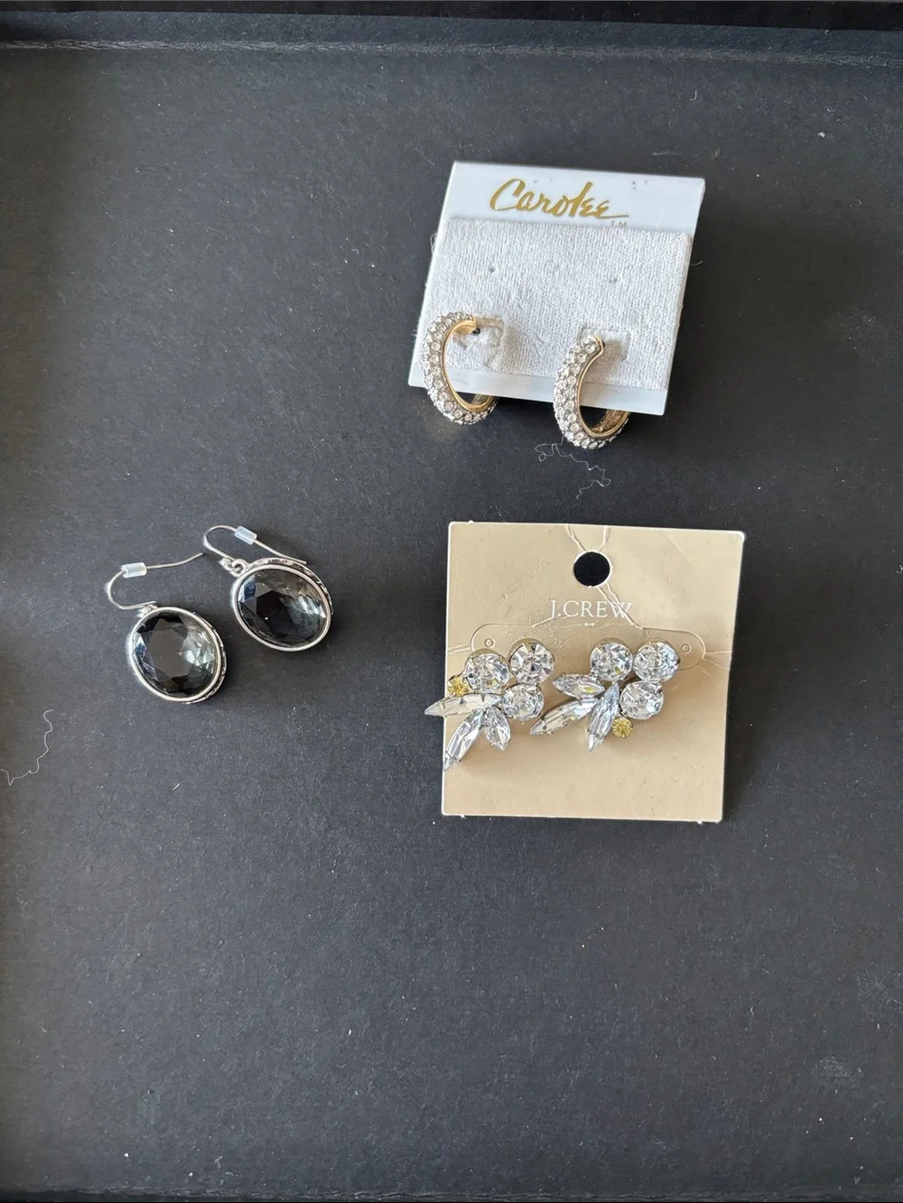 Assorted crystal pierced earrings 3 pair